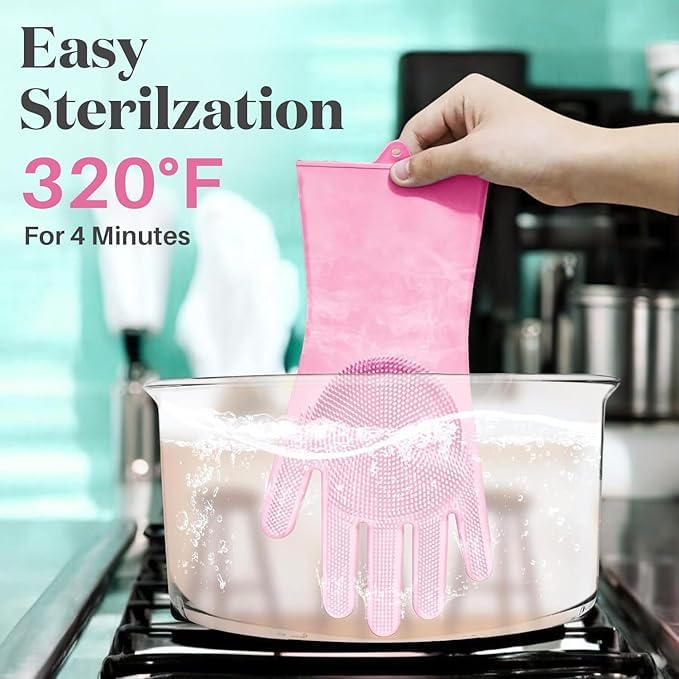 Avighna Silicone Hand Gloves, Silicone Dish Washing Gloves for Kitchen and Pet Grooming, Cleaning Car, Bathroom, Kitchen Gloves for Dish Washing with Scrubber for Women (Multicolor, 1 Pair) - Image 5