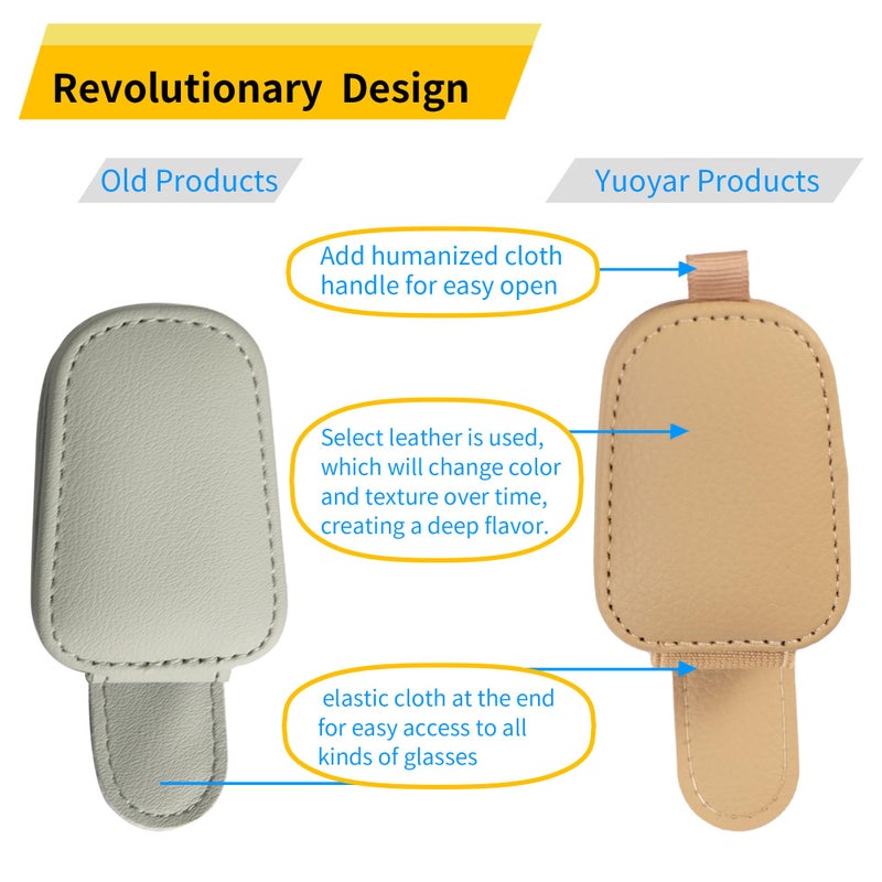 Yuoyar Sunglass Holder for Car, Magnetic Leather Sunglasses Holder and Ticket Card Clip, Car Visor Accessories, 2 Packs (Beige) - Image 2