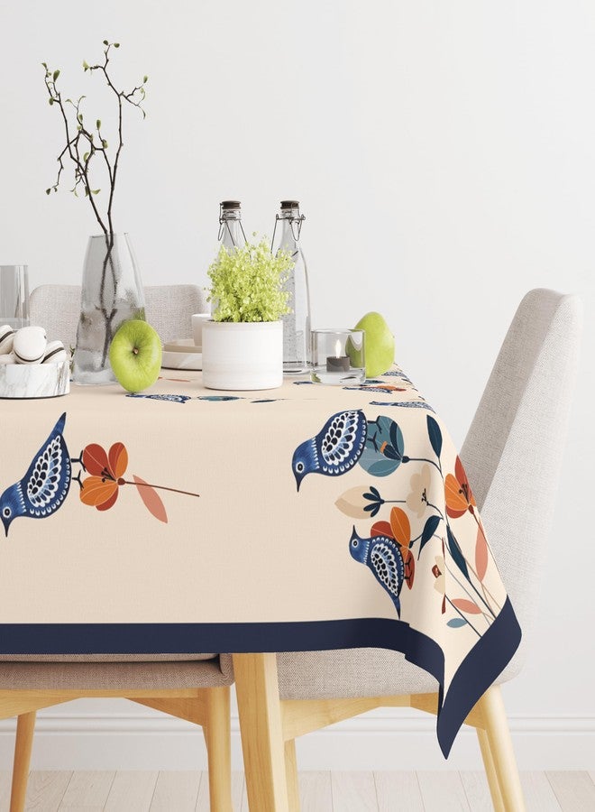 Astitva 100% Cotton Premium 8-10 Seater Dining Table Cover | 60 x 108 inch Table Protector with Blue Bird Print and Elegant Border - Image 1
