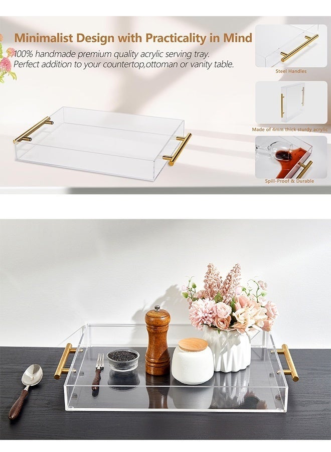 والالا صينية تقديم أكريليك شفافة بمقابض معدنية، لا تحتاج إلى تجميع، 30 سم × 40 سم × 5 سم، منظم تخزين مزخرف بتصميم مقاوم للانسكاب، للتقديم للقهوة والإفطار والعشاء والمزيد، سمك 5 مم - Image 4