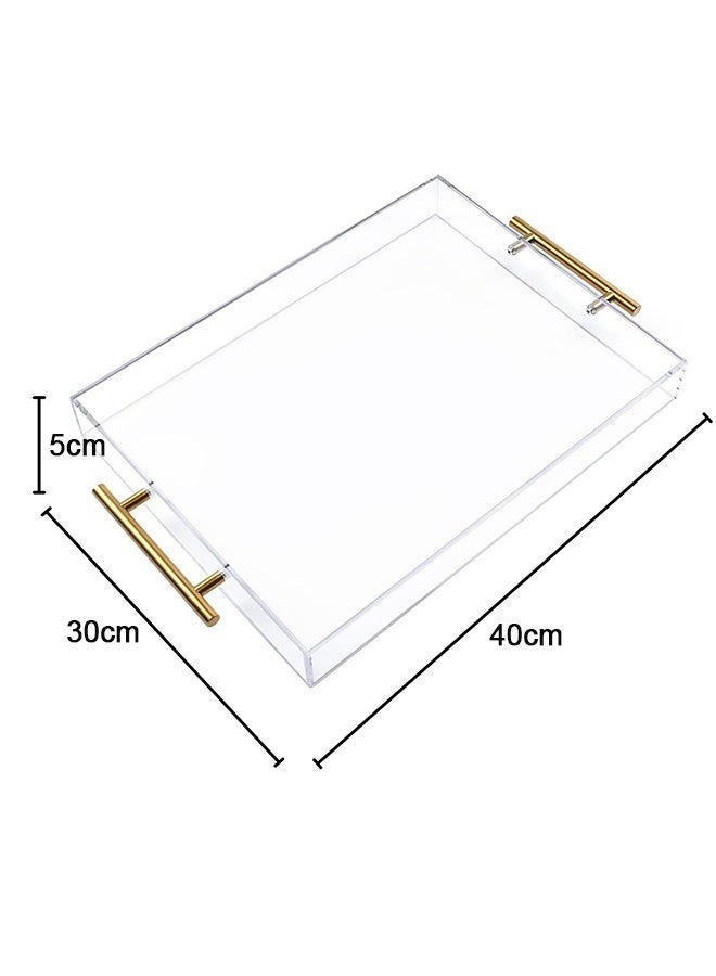 والالا صينية تقديم أكريليك شفافة بمقابض معدنية، لا تحتاج إلى تجميع، 30 سم × 40 سم × 5 سم، منظم تخزين مزخرف بتصميم مقاوم للانسكاب، للتقديم للقهوة والإفطار والعشاء والمزيد، سمك 5 مم - Image 3