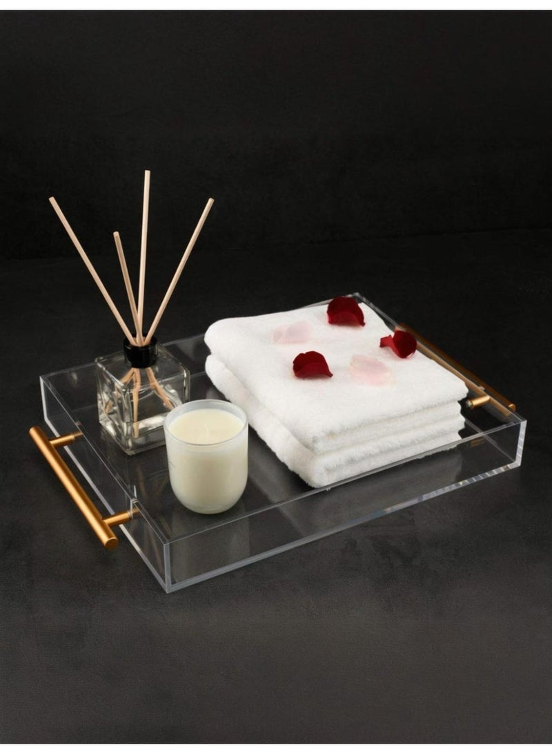 والالا صينية تقديم أكريليك شفافة بمقابض معدنية، لا تحتاج إلى تجميع، 30 سم × 40 سم × 5 سم، منظم تخزين مزخرف بتصميم مقاوم للانسكاب، للتقديم للقهوة والإفطار والعشاء والمزيد، سمك 5 مم - Image 5