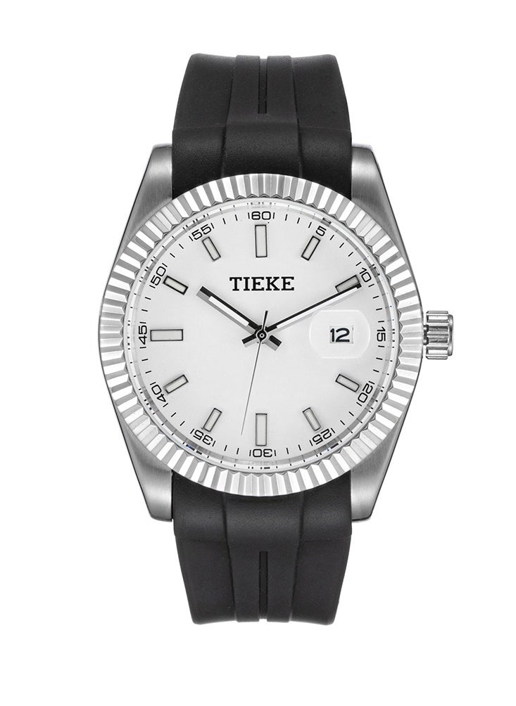Taeki Classic Casual Men's Stainless Steel Case Rubber Strap Waterproof Quartz Wrist Watch  - Image 1
