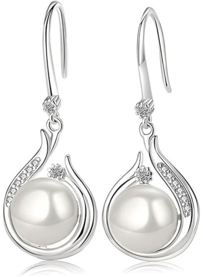 DUNISO Pearl Drop Earring for Women, Hypoallergenic Celtic Knot Zirconia Dangle Earring Good Luck Irish Flower Earrings, Fashion White Pearl Hook Earrings Bohemian Jewelry Gifts for Women Mother - Image 1