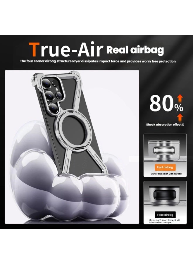 general Suitable for Samsung S25Ultra/S24Ultra/S23Ultra metal magnetic rotating bracket mobile phone case anti-fall protective cover - Image 3