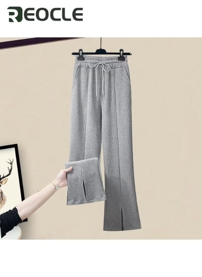 REOCLE Women's 2 Piece Outfits Casual Long Sleeve Pullover Top Wide Leg Pants Spring Lounge Sets Vacation Travel Outfits - Image 3