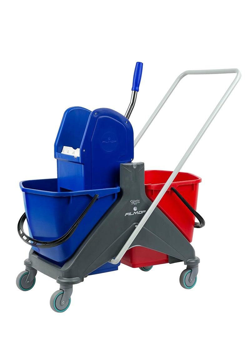 FILMOP Professional Double-Bucket Mop Trolley | Italian Manufactured | 360-Degree Rotating Swivel Wheels | Suitable For Hospitality Settings, Commercial Use, & Professional Use | 50 Liters - Image 1