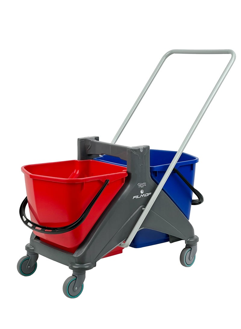 FILMOP Professional Double-Bucket Mop Trolley | Italian Manufactured | 360-Degree Rotating Swivel Wheels | Suitable For Hospitality Settings, Commercial Use, & Professional Use | 50 Liters - Image 2