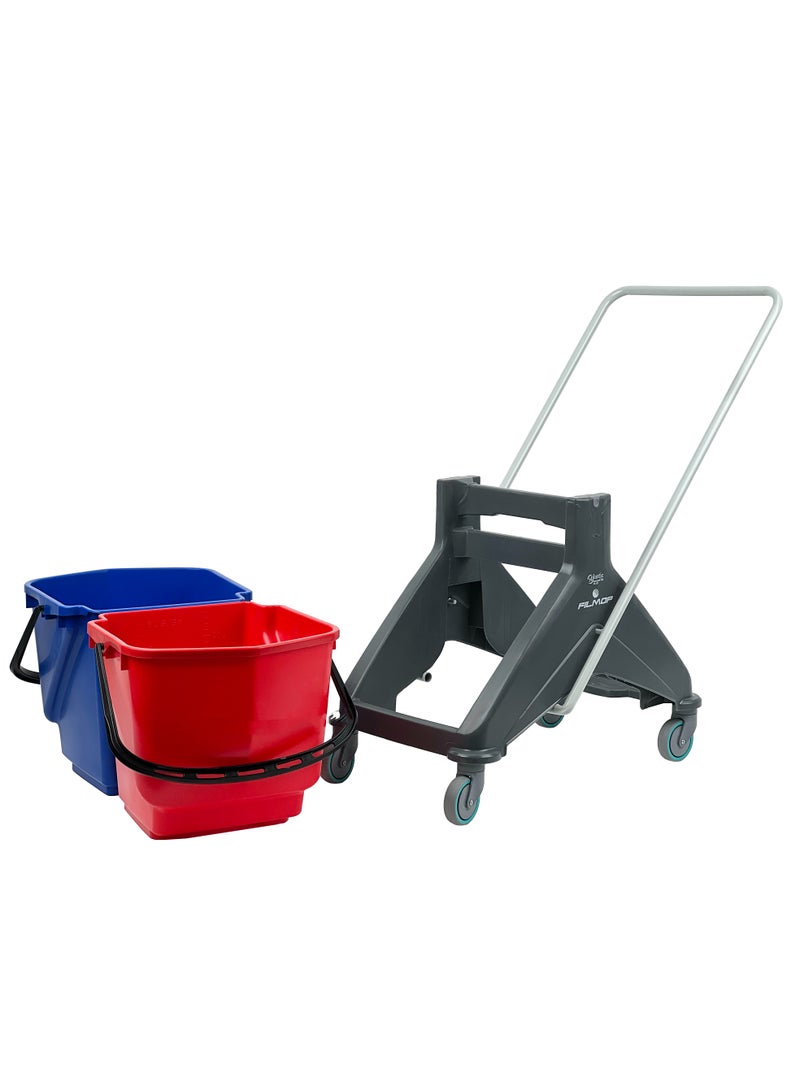 FILMOP Professional Double-Bucket Mop Trolley | Italian Manufactured | 360-Degree Rotating Swivel Wheels | Suitable For Hospitality Settings, Commercial Use, & Professional Use | 50 Liters - Image 4