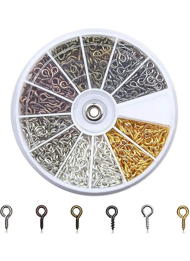 TodyJeyHo 600PCS Small Screw Eye Pins 8 x 4mm Eye pins Hooks Mini Screw Eye Pin Peg for Arts Crafts Projects Self Tapping Screws Hooks Ring for Cork Top Bottles Charm Bead DIY Jewelry Making (6 Colors)  - Image 1
