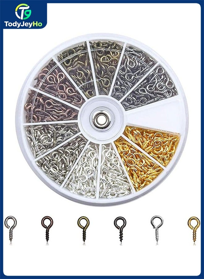 TodyJeyHo 600PCS Small Screw Eye Pins 8 x 4mm Eye pins Hooks Mini Screw Eye Pin Peg for Arts Crafts Projects Self Tapping Screws Hooks Ring for Cork Top Bottles Charm Bead DIY Jewelry Making (6 Colors) - Image 1
