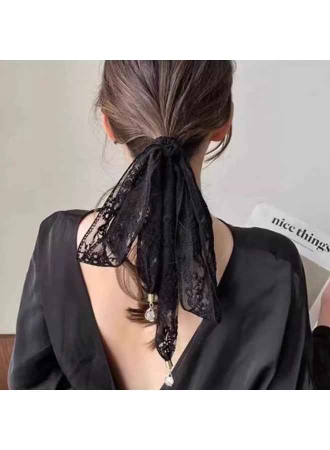 French Floral Lace Hair Ribbons Headscarf Bandana Headbands Scarf for Women Girls Black White Green Hairbands Hair Band Scarves - Image 3