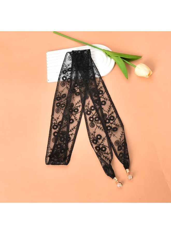 French Floral Lace Hair Ribbons Headscarf Bandana Headbands Scarf for Women Girls Black White Green Hairbands Hair Band Scarves - Image 5