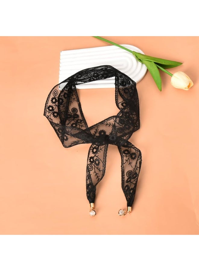 French Floral Lace Hair Ribbons Headscarf Bandana Headbands Scarf for Women Girls Black White Green Hairbands Hair Band Scarves - Image 4