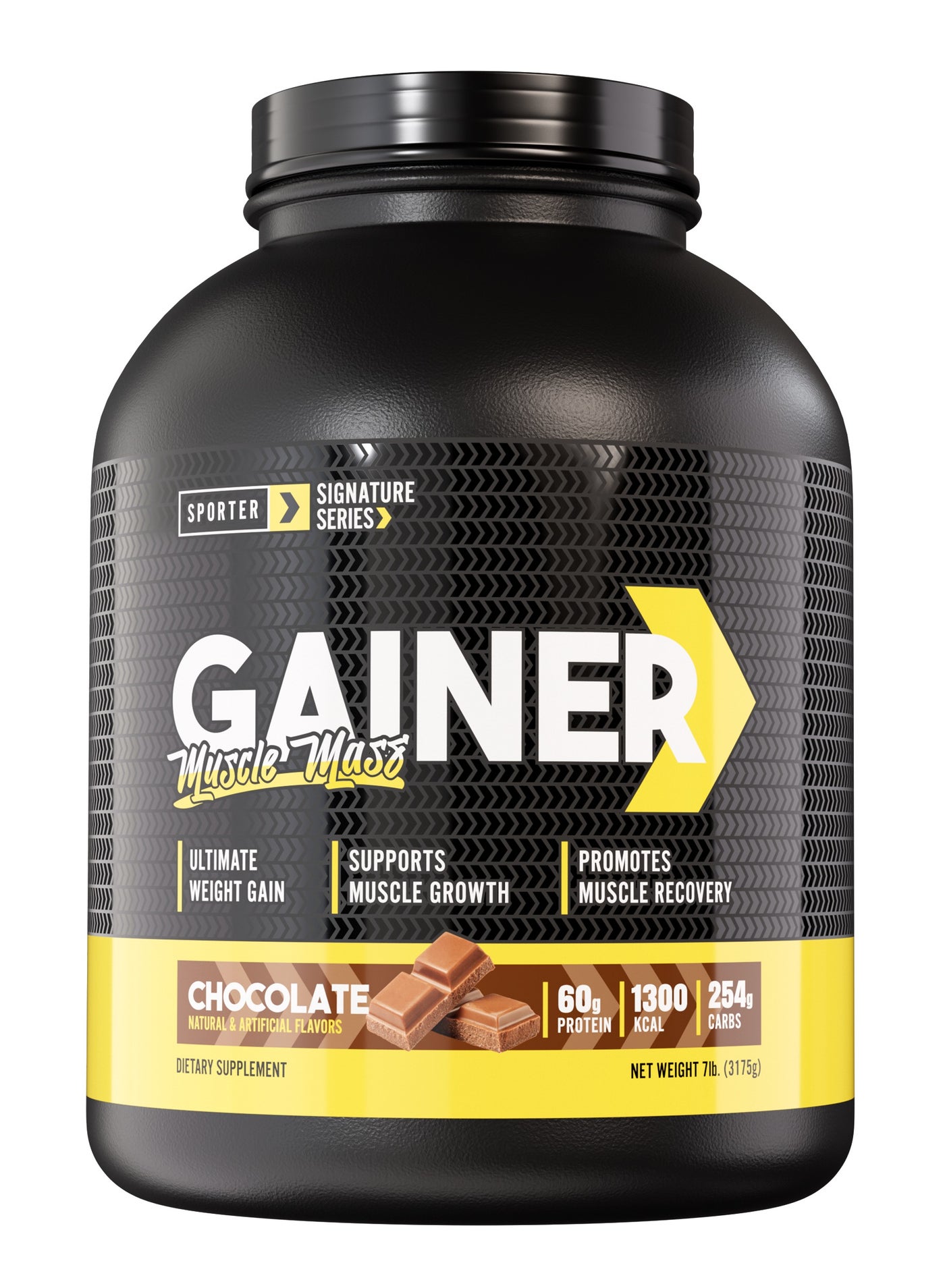Sporter Mass Gainer – Chocolate Flavor, 7 lbs (3.175 kg), 1300 kcal, 60g Protein, 254g Carbs – Weight Gain & Muscle Recovery Formula