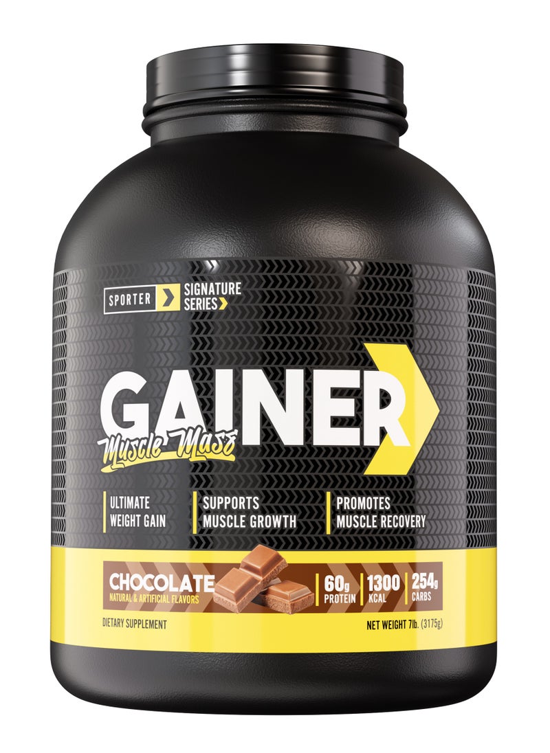 SPORTER Sporter Mass Gainer – Chocolate Flavor, 7 lbs (3.175 kg), 1300 kcal, 60g Protein, 254g Carbs – Weight Gain & Muscle Recovery Formula  - Image 1