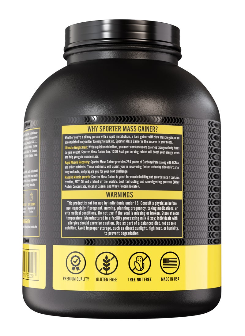 SPORTER Sporter Mass Gainer – Chocolate Flavor, 7 lbs (3.175 kg), 1300 kcal, 60g Protein, 254g Carbs – Weight Gain & Muscle Recovery Formula  - Image 3