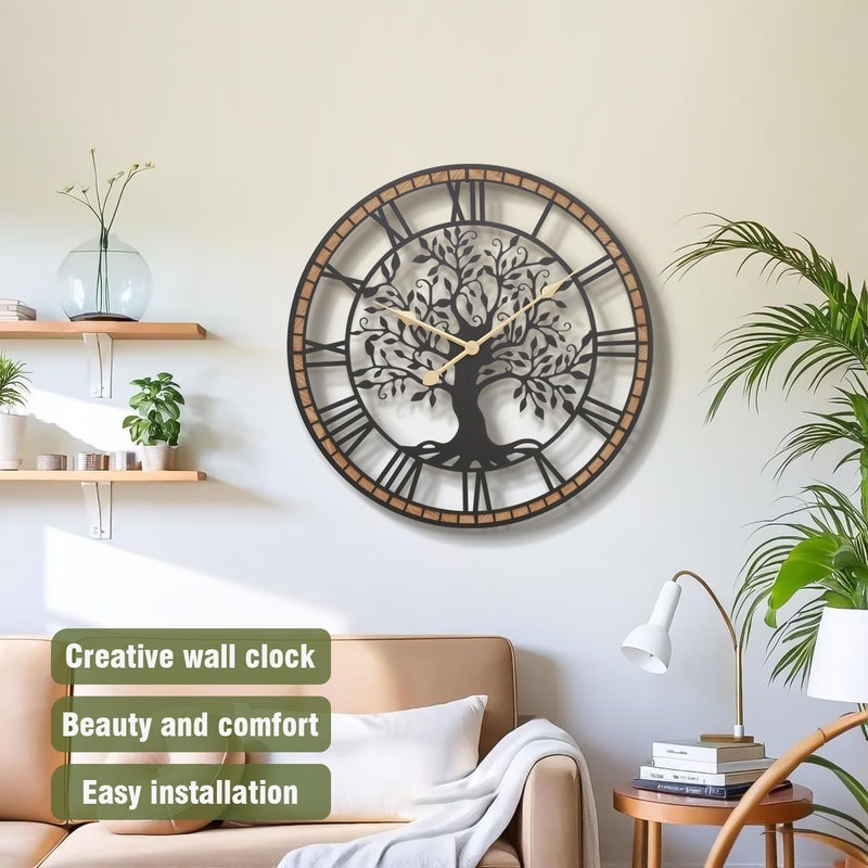 Micasso Farmhouse Large Wall Clock: 24Inch Rustic Tree of Life Metal with Wood Frame - Vintage Battery Operated Wall Clocks for Living Room/Office/Bedroom - Home Decor for Fashion-Conscious - Image 2