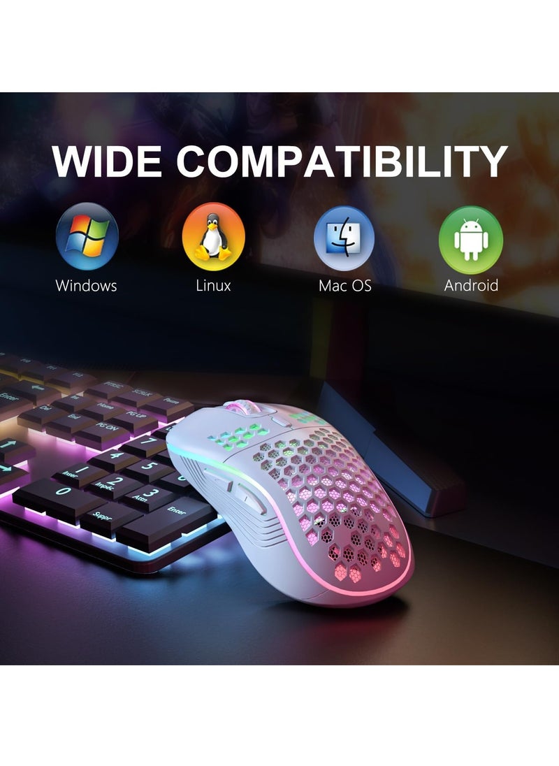 Xkimos Wireless Mouse Wireless Gaming Mouse, Rechargeable Computer Mouse with RGB Backlight 6-Button Adjustable Lightweight Honeycomb Shell for Laptop, PC, Computer, etc. (White)  - Image 2