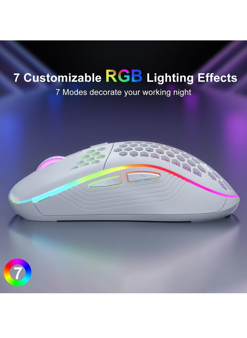 Xkimos Wireless Mouse Wireless Gaming Mouse, Rechargeable Computer Mouse with RGB Backlight 6-Button Adjustable Lightweight Honeycomb Shell for Laptop, PC, Computer, etc. (White)  - Image 4