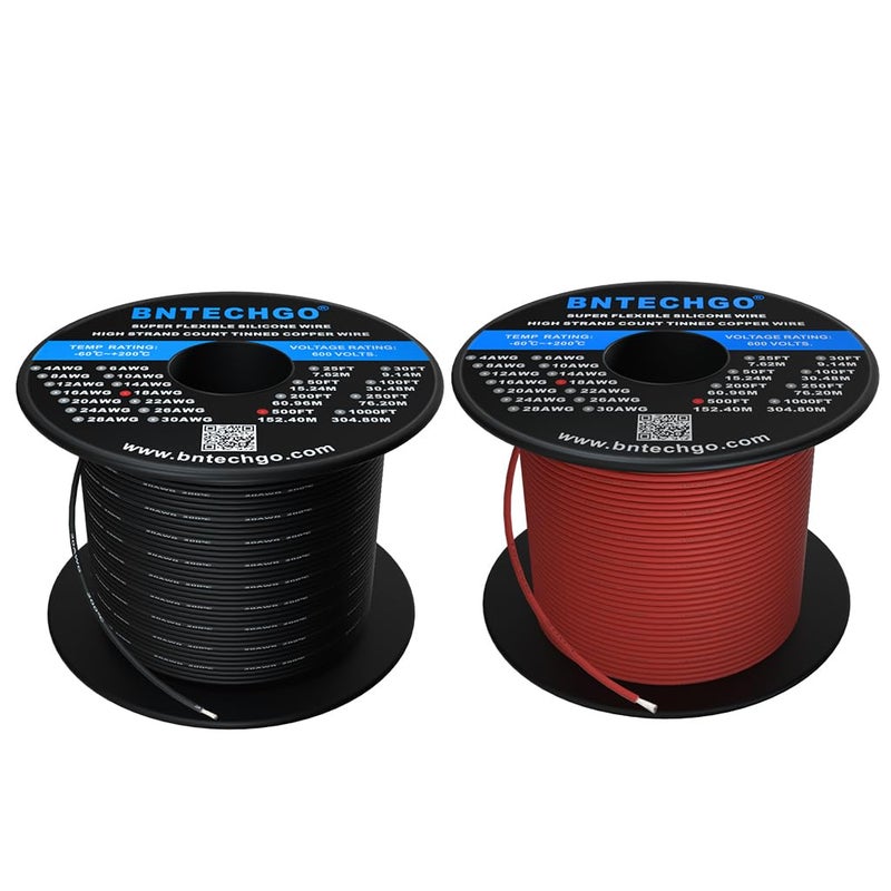 BNTECHGO 18 Gauge Silicone Wire Spool Red and Black Each 500ft Flexible 18 AWG Stranded Tinned Copper Wire - Image 2