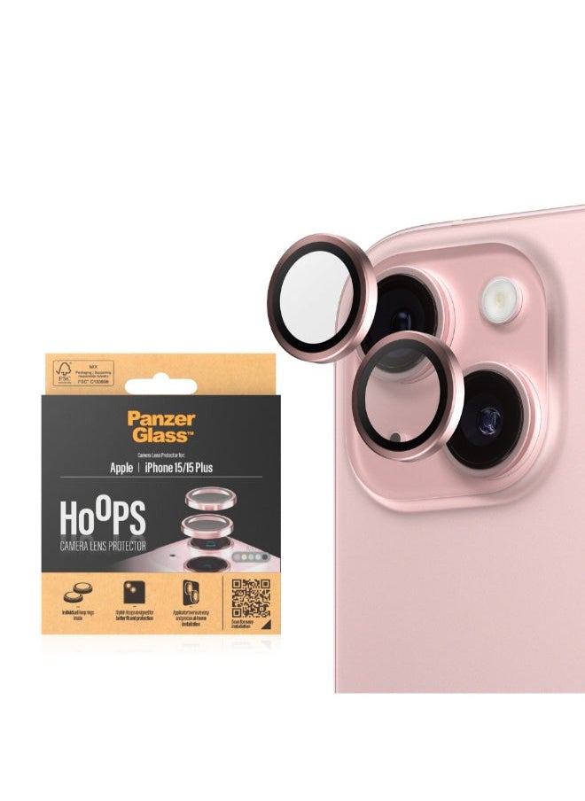 PanzerGlass - Hoops Camera Lens Protector for Apple iPhone 15  / 15 Plus  - Shock Resistant, Scratch Resistant, Anti-Fingerprint, Zero Picture Distortion, Easy Install - Pink - Image 1