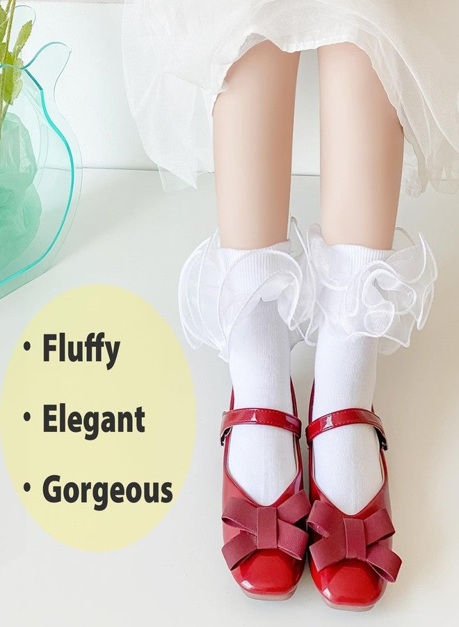 Mini angel Girls Ruffle Socks Frilly Double Lace Socks Cotton Turn Cuff Socks 2-3 Years Pageant Socks for Toddler Little Girls 3 Pairs (White+Pink+Red Set, S) - Image 4