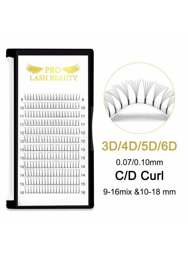 PRO LASHBEAUTY Premade Fans Eyelash Extensions 3D 4D 5D 6D Long Stem Premade Volume Eyelash Extensions 9 to 20 Volume Lash Extensions .07 .10 Premade Volume Fans C D Pre Made Lash(5D-D-0.10,14 mm) - Image 2