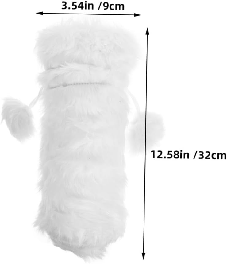 PRETYZOOM 2pcs Christmas Wine Bottle Covers Plush Felt Beverage Bags with Drawstring White Fleece Wine Tote for Holiday Party and Festive Celebration Packaging - Image 2