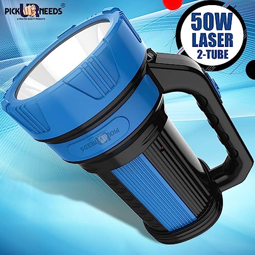 Pick Ur Needs Long Range Search Torch Light 50 Watt Rechargeable with 2 Side Emergency Tube Light (Color-As per Availability) - Image 2