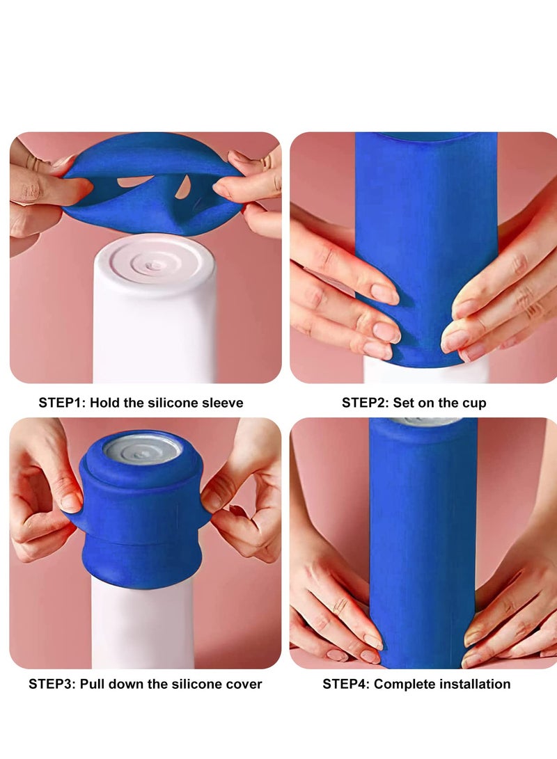 Excefore 2 PCS Silicone Insulated Cup Cover, Non Slip Insulated Cup Cover, Reusable Silicone Sublimation Sleeve Mug, Suitable for Sublimation Tumblers (Blue) - Image 5
