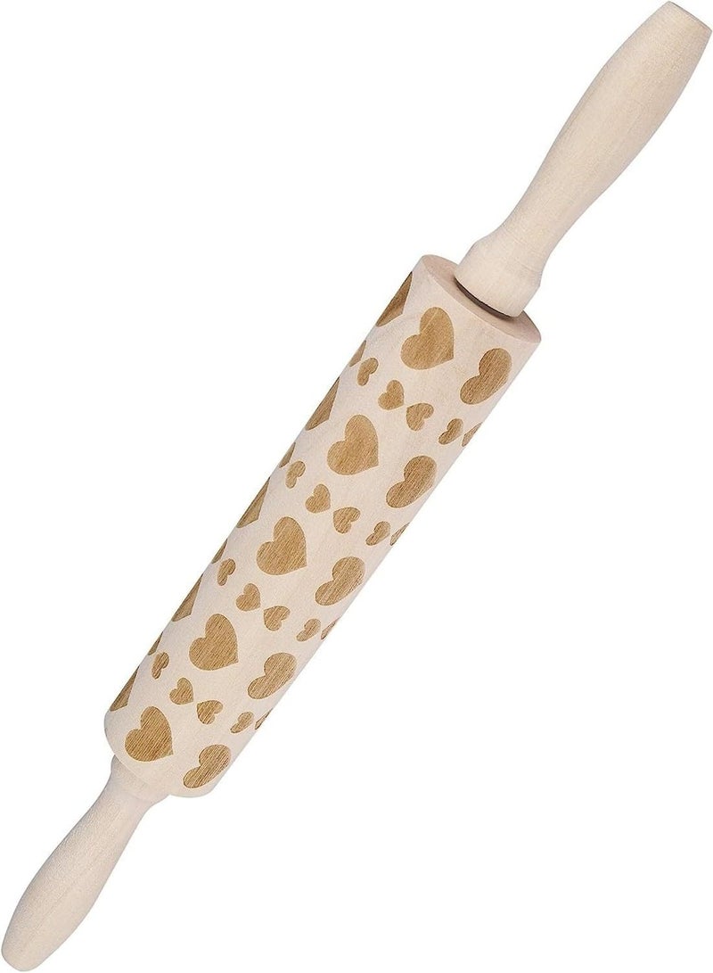 FING Heart Shape Embossing Rolling Pin Baking Cookies Dough Cake Engraved Roller for Cookies Baking Tool DIY Kitchen Supplies Roti Roller Belan Wooden Dough Design Roller - Image 1