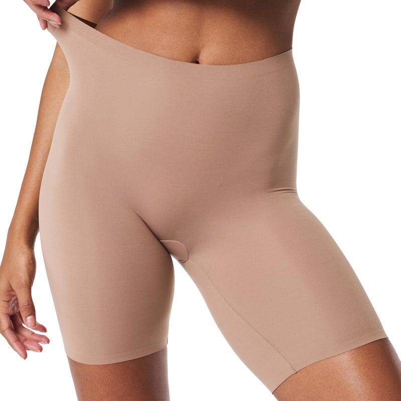 SPANX smooth Fit-To-You Mid-Thigh Shorts - One Size Fits All - Tummy Control - Anti-Chafe - Light Shapewear - Cotton Gusset - Cafe Au Lait - One Size - Image 1