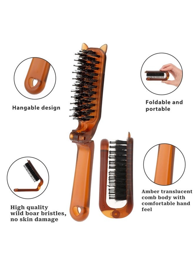 سليفرديو فرشاة شعر قابلة للطي للسفر، فرشاة شعر الخنزير المحمولة القابلة للطي، فرشاة شعر صغيرة مدمجة بحجم الجيب، مشط للنساء والأطفال، سميك ورقيق ومجعد ومستقيم ورطب وجاف لاستعادة لمعان اللحية للرجال - Image 3