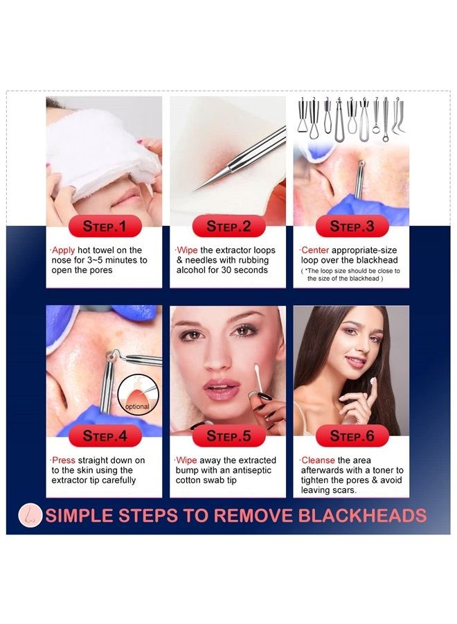 Cbiumpro Blackhead Remover Tools, Blackhead Extractor, 6 Pack Pimple Popper Tool Kit for Removing Blackhead, Whitehead, Pimple, Acne, Zit, Comdone, Pores, Fat Granules on Nose, Face - with Organized Case - Image 2