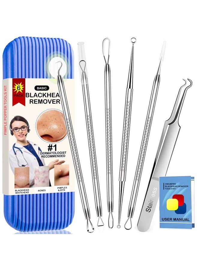 Cbiumpro Blackhead Remover Tools, Blackhead Extractor, 6 Pack Pimple Popper Tool Kit for Removing Blackhead, Whitehead, Pimple, Acne, Zit, Comdone, Pores, Fat Granules on Nose, Face - with Organized Case - Image 1