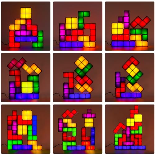 AVEKI Tangram Stackable Night Light, AVEKI LED 7 Colors Induction Interlocking Desk Lamp 3D DIY Magic Blocks Puzzles Toy for Bedroom Home Decor Ideal Gift for Birthday (US Plug) - Image 2