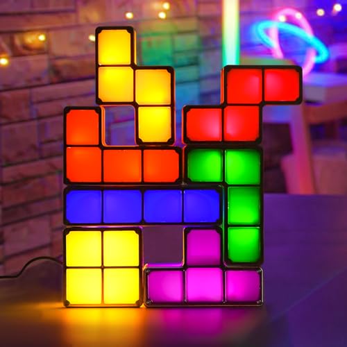 AVEKI Tangram Stackable Night Light, AVEKI LED 7 Colors Induction Interlocking Desk Lamp 3D DIY Magic Blocks Puzzles Toy for Bedroom Home Decor Ideal Gift for Birthday (US Plug) - Image 1
