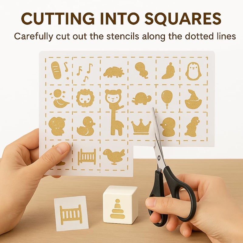 Nolia Stencil Set for Baby Shower Blocks - 100 Reusable Letter, Number & Icon Stencils for Decorating Wooden Baby Blocks, Easy Guest Activity & Keepsake Add-On - Image 3