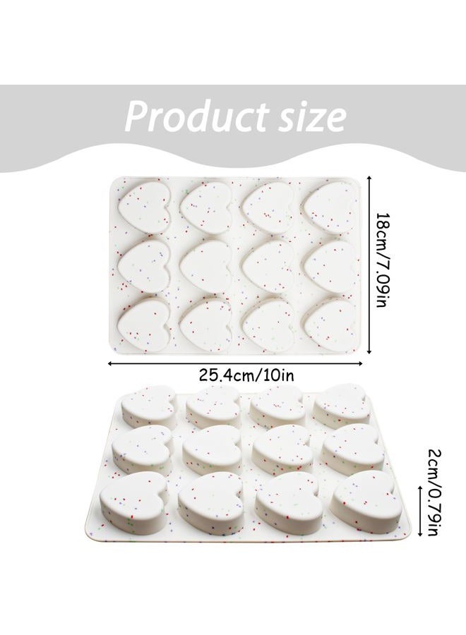 Fchil Heart Shaped Silicone Molds for Baking, 12-Cavity 3D Chocolate Heart Mold Trays for Ice Cube Cake Pastry Pancake Candy Soap, Set of 2, Cream - Image 2