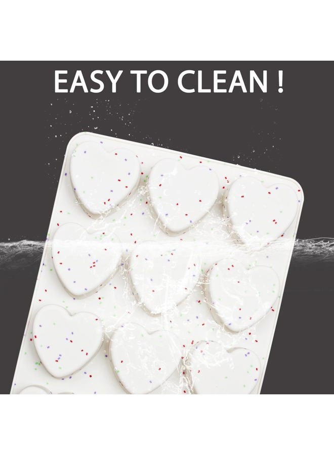 Fchil Heart Shaped Silicone Molds for Baking, 12-Cavity 3D Chocolate Heart Mold Trays for Ice Cube Cake Pastry Pancake Candy Soap, Set of 2, Cream - Image 3