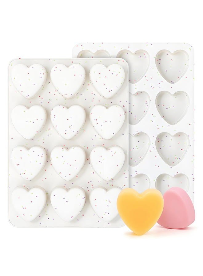 Fchil Heart Shaped Silicone Molds for Baking, 12-Cavity 3D Chocolate Heart Mold Trays for Ice Cube Cake Pastry Pancake Candy Soap, Set of 2, Cream - Image 1