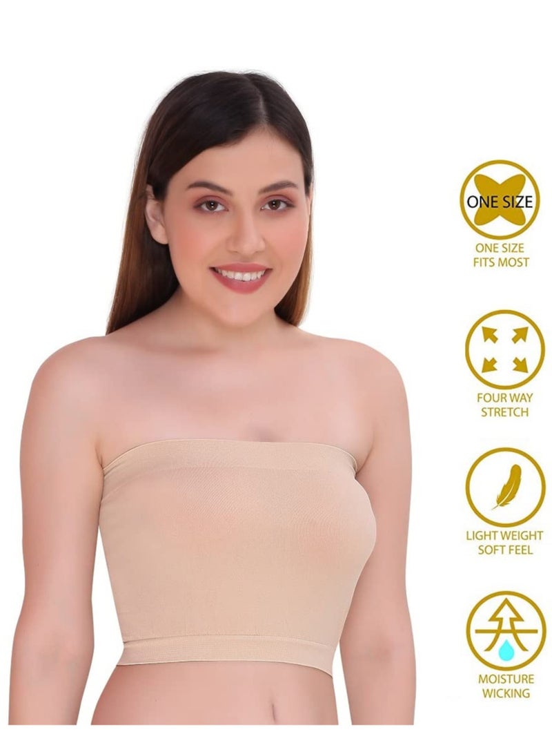 Glamroot Women's Non Padded Strapless Tube Bra (Pack Of 2) White/Beige - Image 4