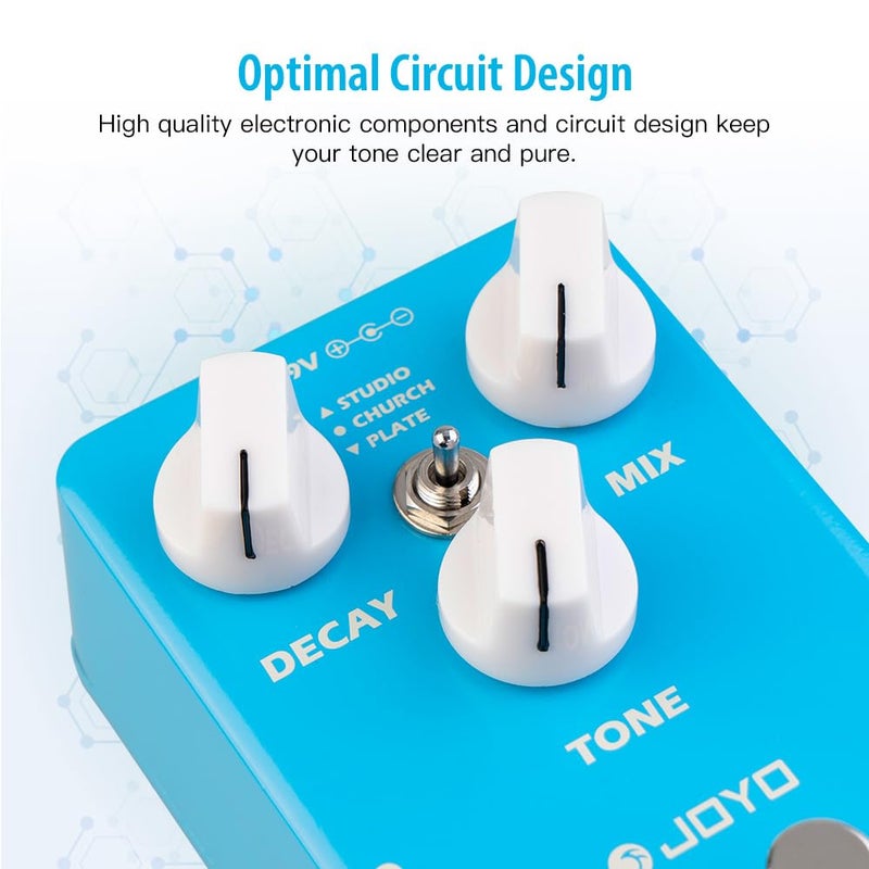 JOYO Reverb Effect Pedal Digital Guitar Pedal with 3 Reverb Effects (Studio, Church, Plate) for Electric Guitar - True Bypass (MOIST JF-20) - Image 2