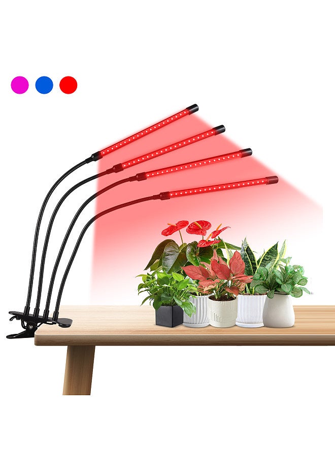 Generic LED Grow Lights with Full Spectrum Clip Plant Growing Lamp with Red Blue LED for Indoor Plants 10-Level Dimmable with 3/9/12H Timer 4-Head  - Image 1
