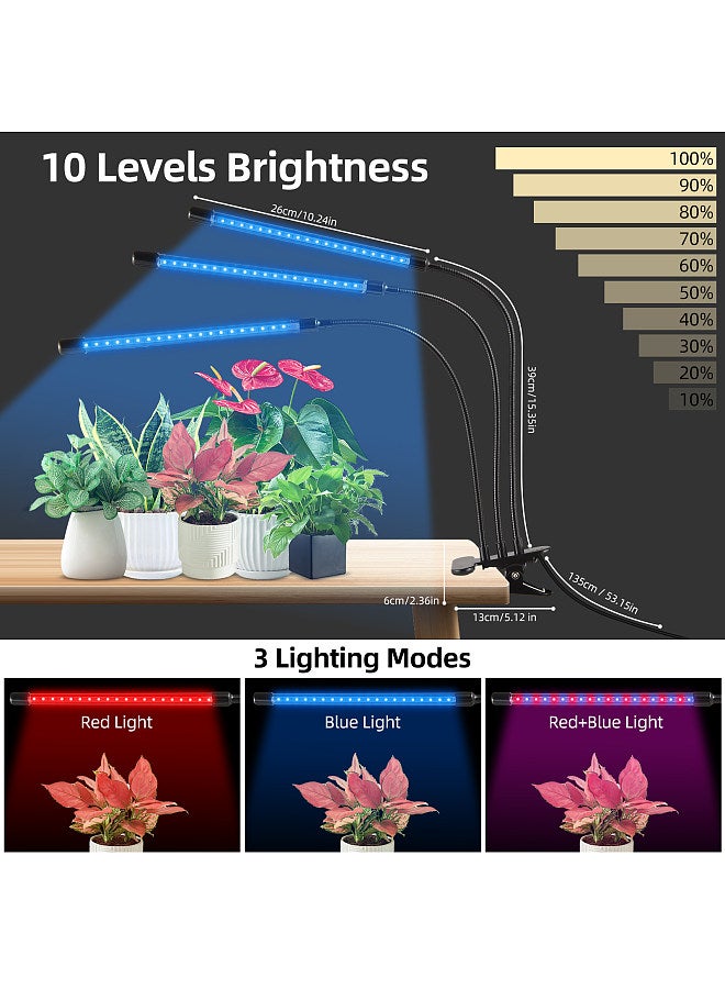 Generic LED Grow Lights with Full Spectrum Clip Plant Growing Lamp with Red Blue LED for Indoor Plants 10-Level Dimmable with 3/9/12H Timer 4-Head  - Image 5