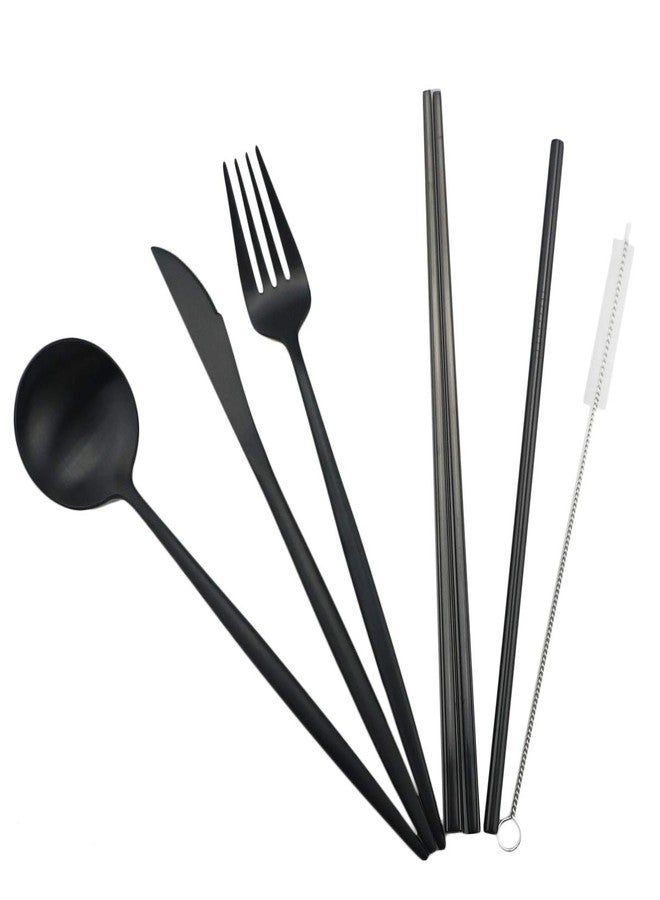 Gugrida Luxury Black Matte Portable 18/10 Stainless Steel Travel Flatware Sets of 7 Portable Camping Cutlery Set, Healthy & Eco-Friendly Flatware Set with Carrying Case for Travel or Camping - Image 4