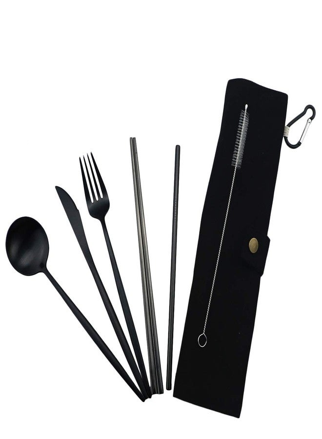 Gugrida Luxury Black Matte Portable 18/10 Stainless Steel Travel Flatware Sets of 7 Portable Camping Cutlery Set, Healthy & Eco-Friendly Flatware Set with Carrying Case for Travel or Camping - Image 3