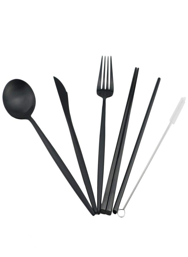 Gugrida Luxury Black Matte Portable 18/10 Stainless Steel Travel Flatware Sets of 7 Portable Camping Cutlery Set, Healthy & Eco-Friendly Flatware Set with Carrying Case for Travel or Camping - Image 5