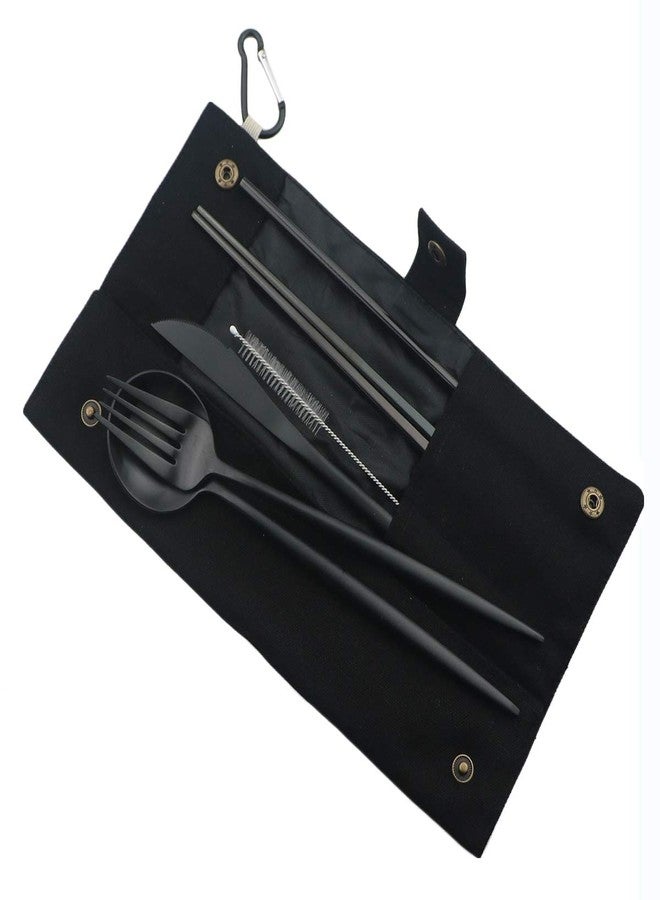 Gugrida Luxury Black Matte Portable 18/10 Stainless Steel Travel Flatware Sets of 7 Portable Camping Cutlery Set, Healthy & Eco-Friendly Flatware Set with Carrying Case for Travel or Camping - Image 2